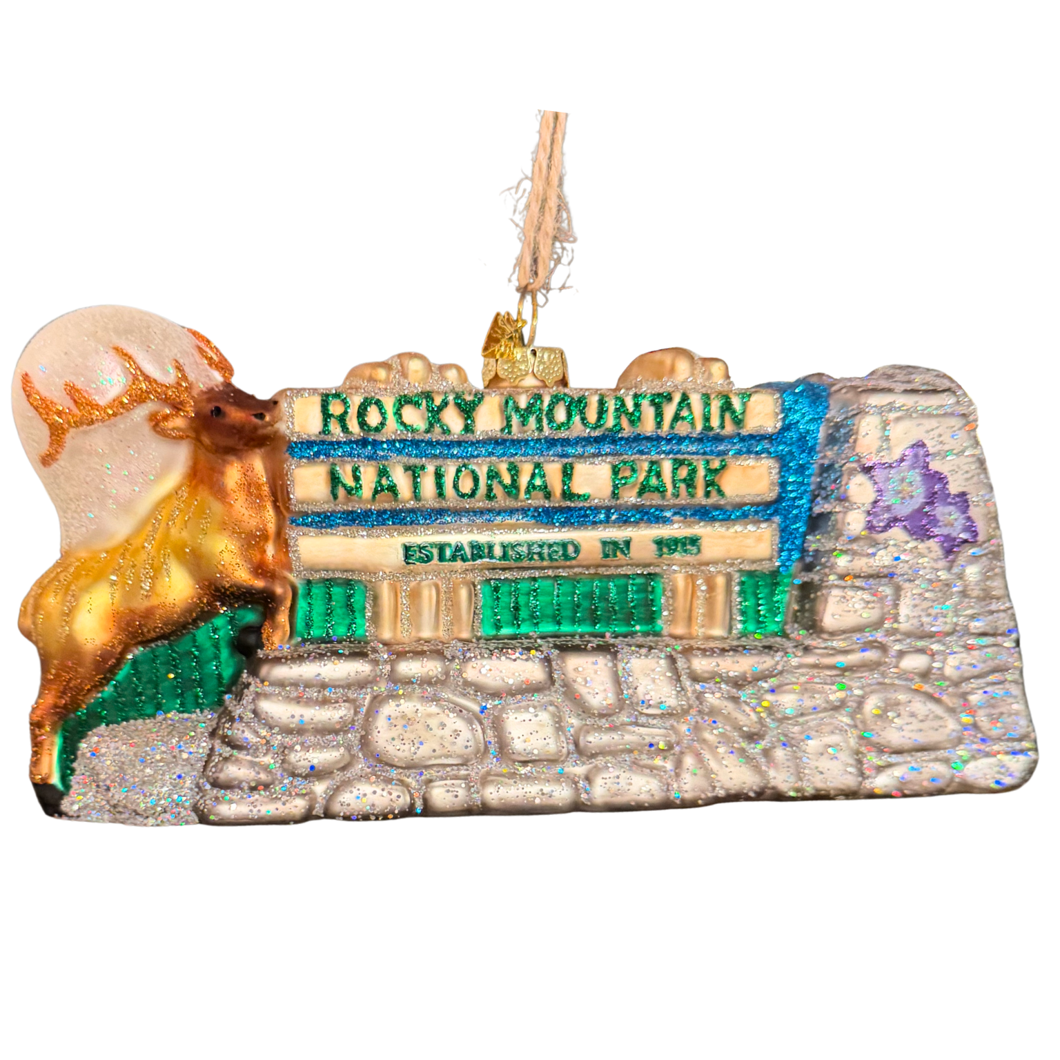 Rocky Mountain National Park Entrance Sign with Elk Christmas Ornament