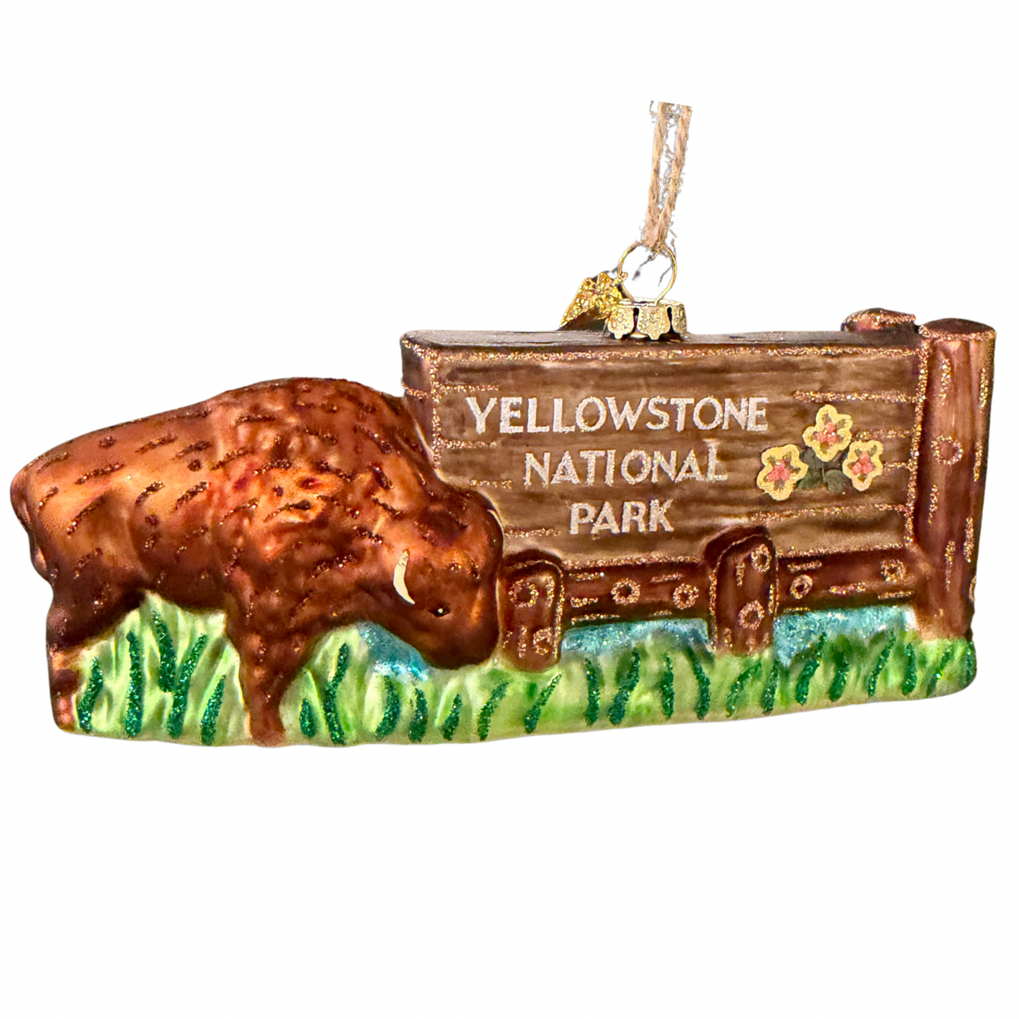 Yellowstone National Park Entrance sign with Bison Christmas ornament 