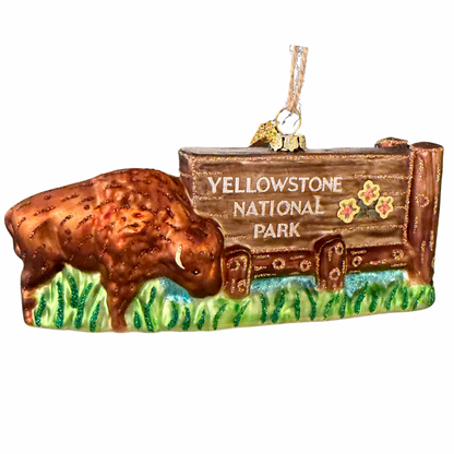 Yellowstone National Park Entrance Sign with Bison
